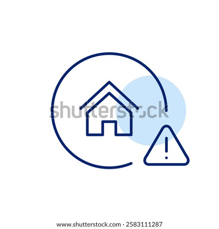 House and exclamation mark in triangle. Danger warning, smart home access security issues. Pixel perfect, editable stroke icon