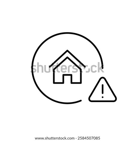 House and exclamation mark in triangle. Danger warning, smart home access security issues. Pixel perfect vector icon