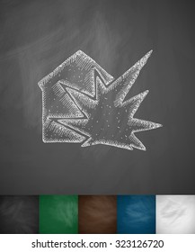 house explosion icon. Hand drawn vector illustration. Chalkboard Design