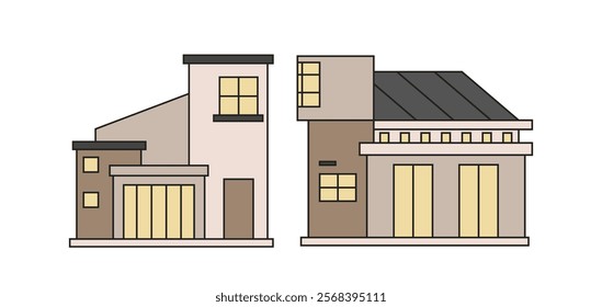 House exterior architecture. Home buildings facades set.