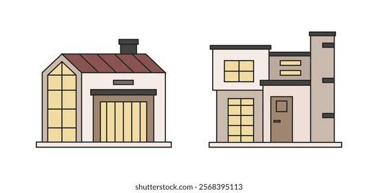 House exterior architecture. Home buildings facades set.