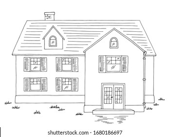 House exterior building graphic black white sketch illustration vector