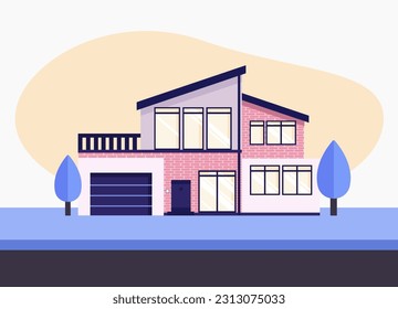 Ilustración del vector de vista frontal exterior de la casa con techo. Casa moderna.