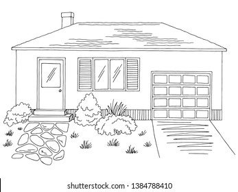 House exterior graphic black white sketch illustration vector