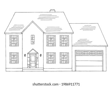 House exterior graphic black white sketch illustration vector 