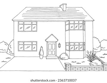 House exterior graphic black white sketch illustration vector 