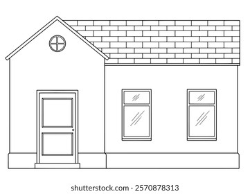 House exterior graphic black white sketch isolated illustration vector 