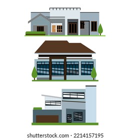 House exterior vector illustration front view with roof. Modern townhouse apartment building. House facade with doors and windows.