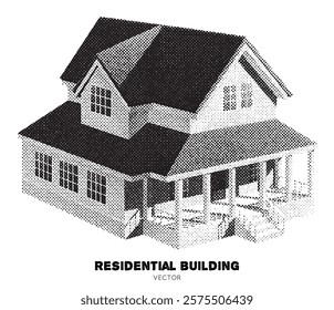 House exterior. Vector isolated residential building. Pointillism