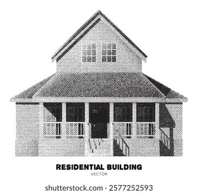 House exterior. Vector isolated residential building. Pointillism