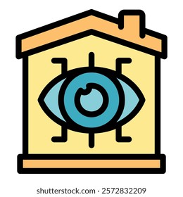 House with eye symbolizing security and surveillance in a smart home environment