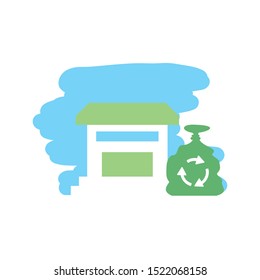 house facade with bag eco friendly vector illustration design