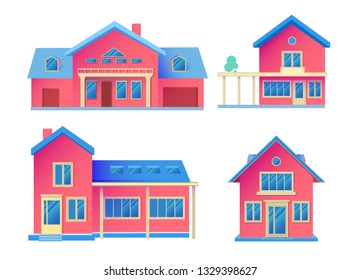 House Facade. Building Front View. Cottage Concept. Vector illustration