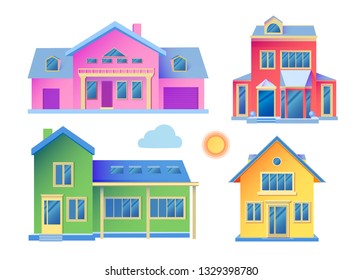 House Facade. Building Front View. Cottage Concept. Vector illustration