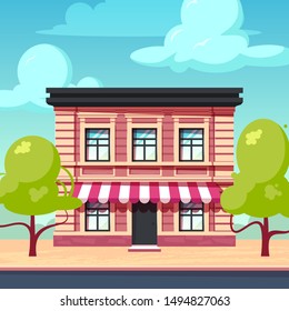 House facade concept. Citycsape with vintage European building. Square vector illustration in flat style