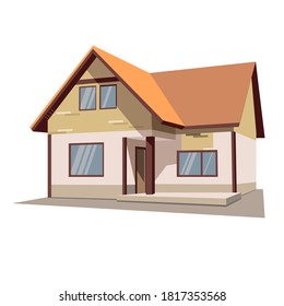 House facade. cottage, modern architecture. Idea of real estate. Front view of the building. Isolated flat illustration vector.traditional suburban cottage.Colorful country houses with tile, roof. 