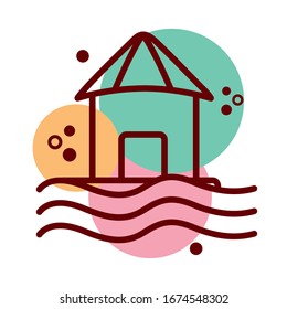 house facade floating in water line and color style icon vector illustration design