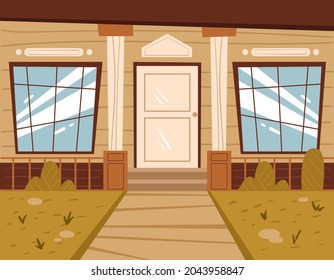 House facade front yard door simple modern style flat vector illustration