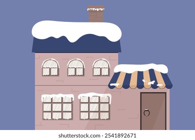 house facade with large windows and snowy roof