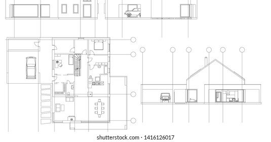 
house facade plan 3d illustration
