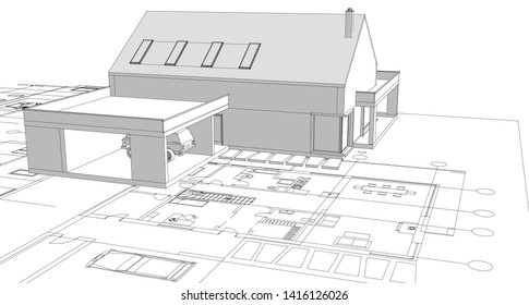 
house facade plan 3d illustration