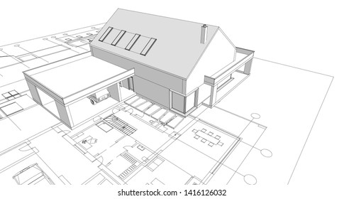 
house facade plan 3d illustration