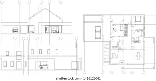 
house facade plan 3d illustration