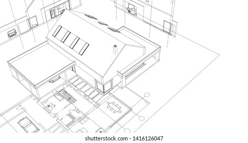 
house facade plan 3d illustration