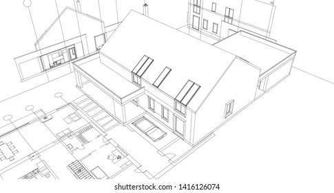 
house facade plan 3d illustration