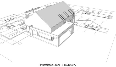 
house facade plan 3d illustration