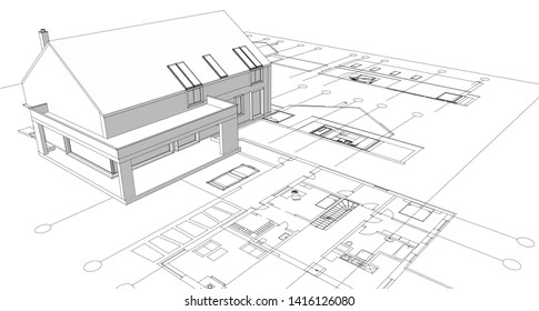 
house facade plan 3d illustration