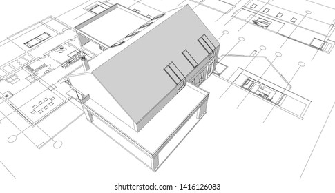 
house facade plan 3d illustration