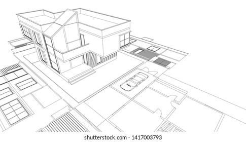 house facade plan 3d illustration