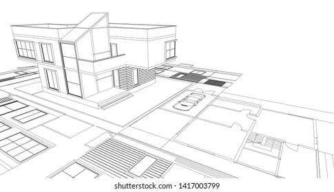 house facade plan 3d illustration