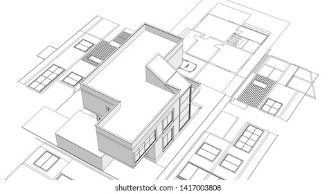 house facade plan 3d illustration