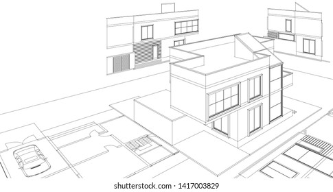 house facade plan 3d illustration