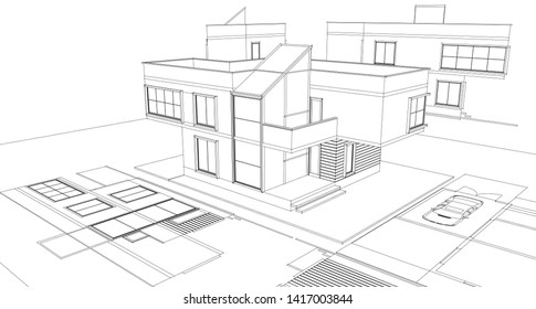 house facade plan 3d illustration