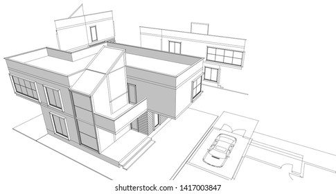 house facade plan 3d illustration