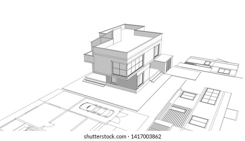 house facade plan 3d illustration