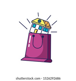 house facade in shopping bag vector illustration design