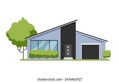 House facade. Small cottage, modern architecture. Idea of real estate. Front view of the building. Isolated flat illustration vector