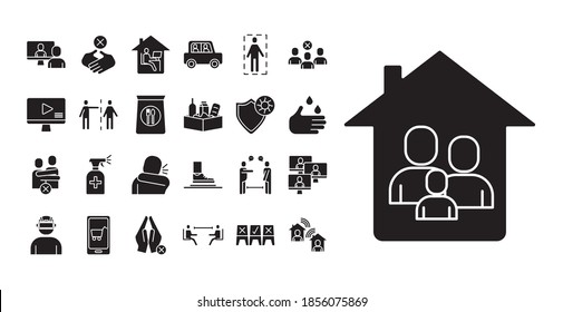 house facade with Stay at home with bundle silhouette style icons vector illustration design