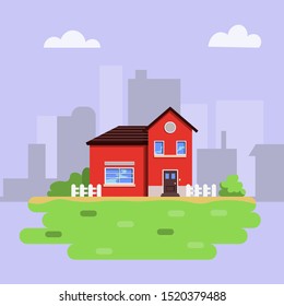 house facade, traditional cottage in flat design style