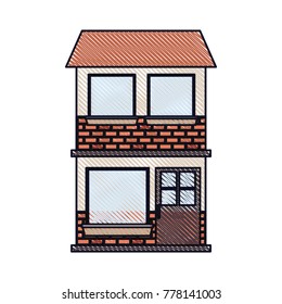 house facade of two floor in colored crayon silhouette