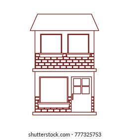 house facade of two floor in dark red contour
