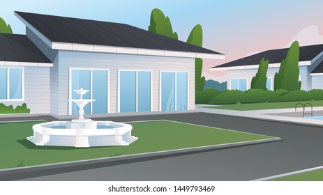 House facade. Vector illustration. Cartoon style for house construction. Architecture building.