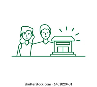 house facade with young couple