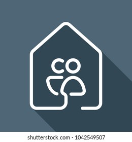 house with family or couple icon. line style. White flat icon with long shadow on background