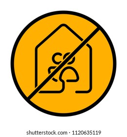 house with family or couple icon. line style. not allowed, black object in warning sign with orange background color