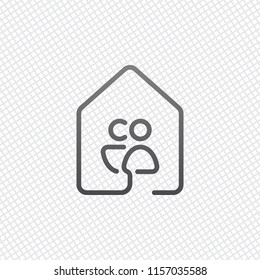 house with family or couple icon. line style. On grid background
